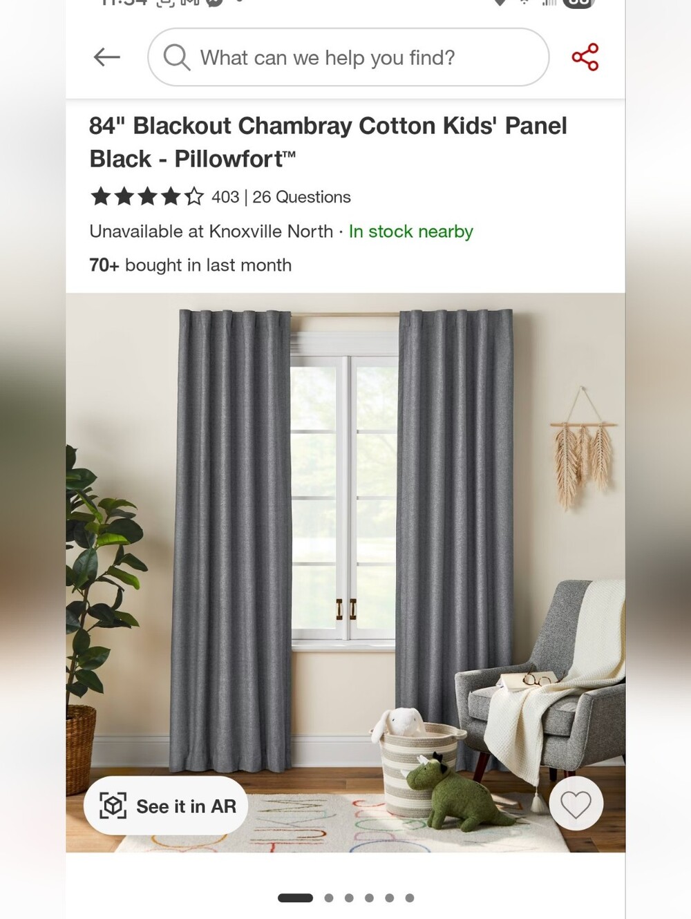 Pillowfort Gray Thermal Blackout Curtain Panels